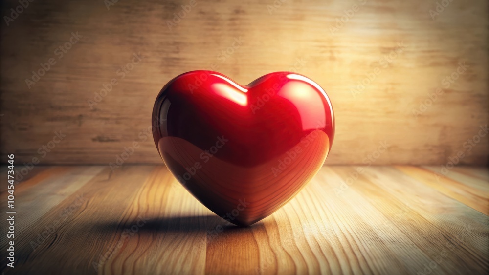 A vibrant red heart, polished to a shine, sits on a rustic wooden surface, bathed in warm light. A vibrant red heart, polished to a shine, sits on a rustic wooden surface, bathed in warm light.