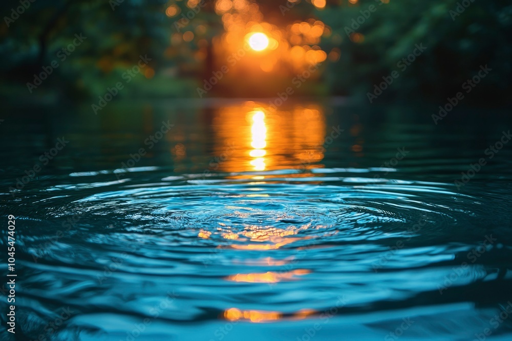 Sunset Reflected in Ripples on a Calm Water Surface Sunset Reflected in Ripples on a Calm Water Surface