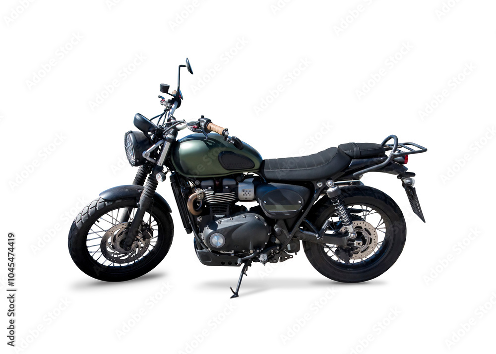 Street scrambler motorcycle side view isolated on white. PNG Street scrambler motorcycle side view isolated on white. PNG
