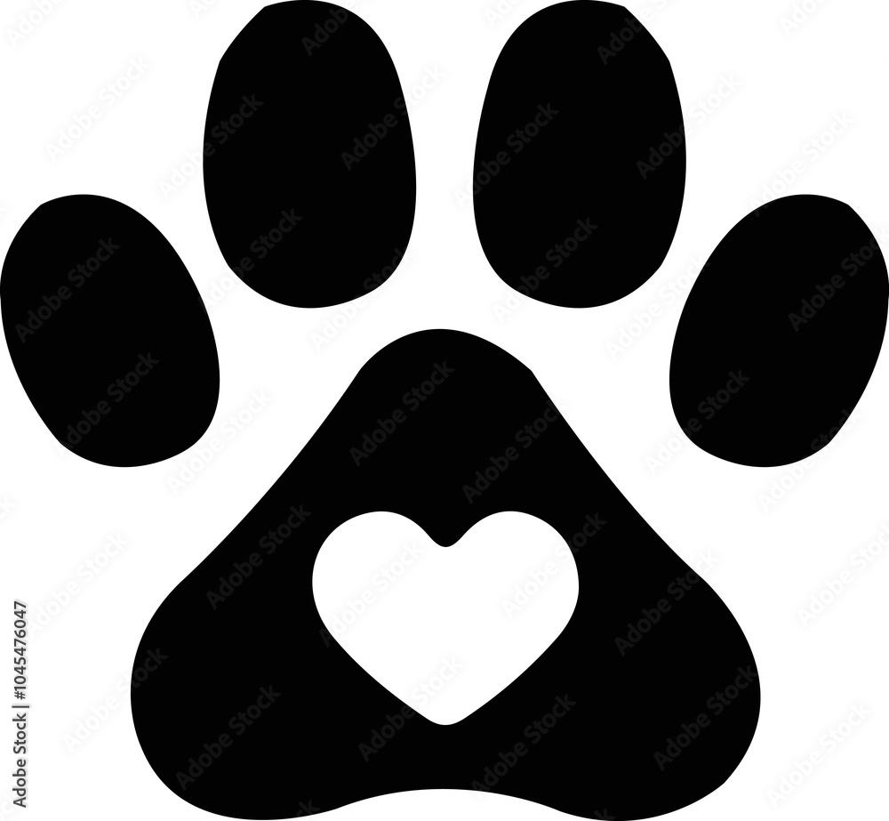 Fototapeta premium Dog paw print clip art design on plain white transparent isolated background for card, shirt, hoodie, sweatshirt, apparel, card, tag, mug, icon, poster or badge