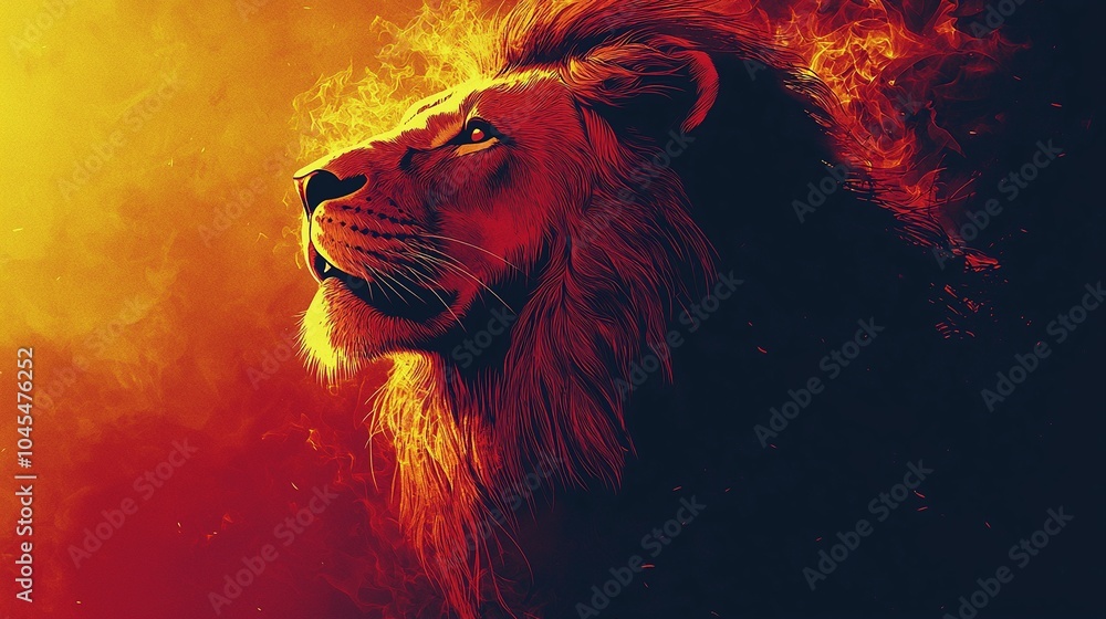 Naklejka premium Fiery Lion Silhouette: A Symbol of Power and Strength