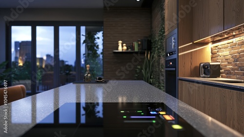 kitchen with remote control elements, smart home concept and internet control photo