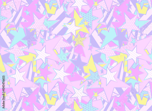 ポップでカラフルな可愛い星が敷き詰められたシームレスなパターン