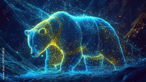 Digital Bear in a Blue and Yellow Lightscape photo