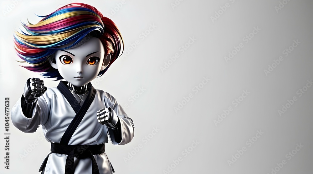 whimsical digital art of a robot girl with hand signals whimsical digital art of a robot girl with hand signals