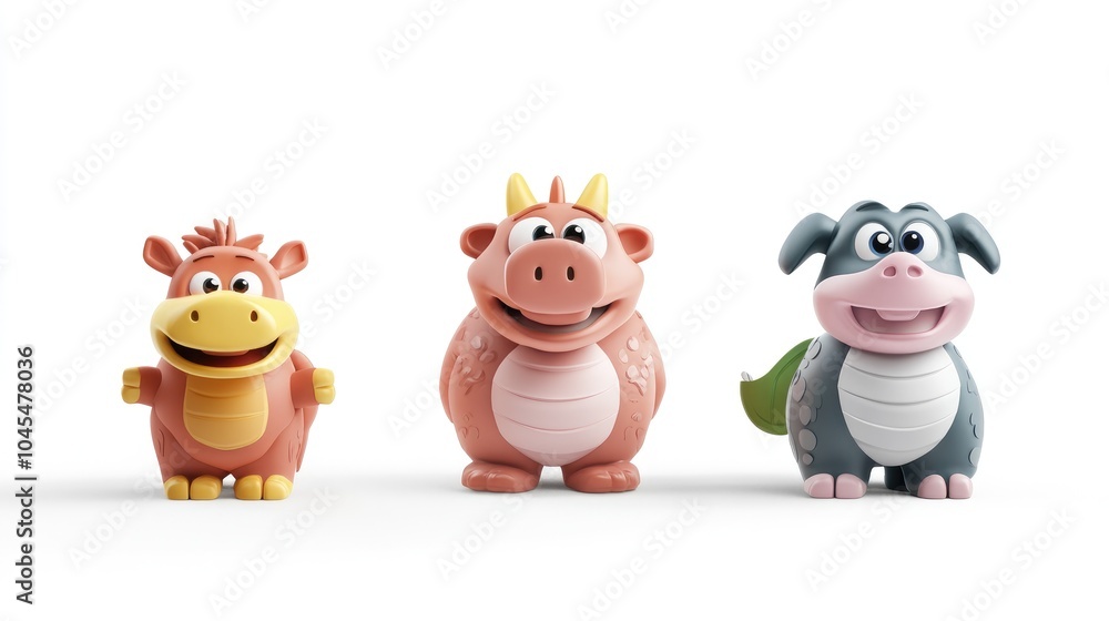 Playful Trio of 3D Animated Cartoon Animals Playful Trio of 3D Animated Cartoon Animals