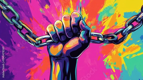 A raised hand breaking chains symbolizes triumph over addiction for Anti-Drug Day