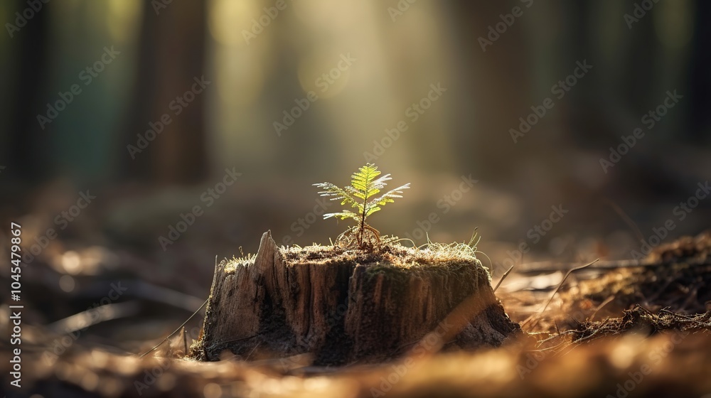 Fototapeta premium Young tree shoots that emerge from old tree stumps