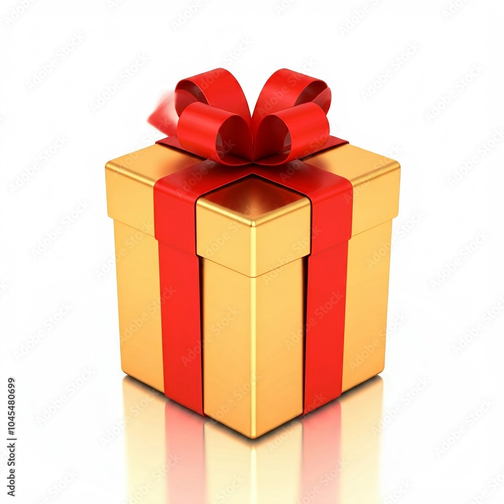 new year christmas and birthday surprise golden gift box with red ribbons background illustration new year christmas and birthday surprise golden gift box with red ribbons background illustration