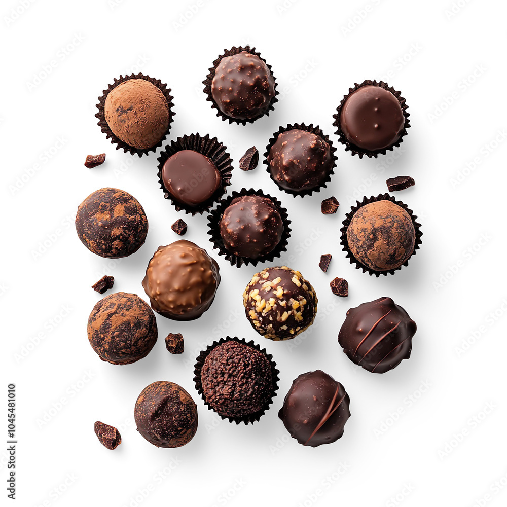 Assorted Chocolate Truffles in a Grid Arrangement on a Transparent Background Assorted Chocolate Truffles in a Grid Arrangement on a Transparent Background