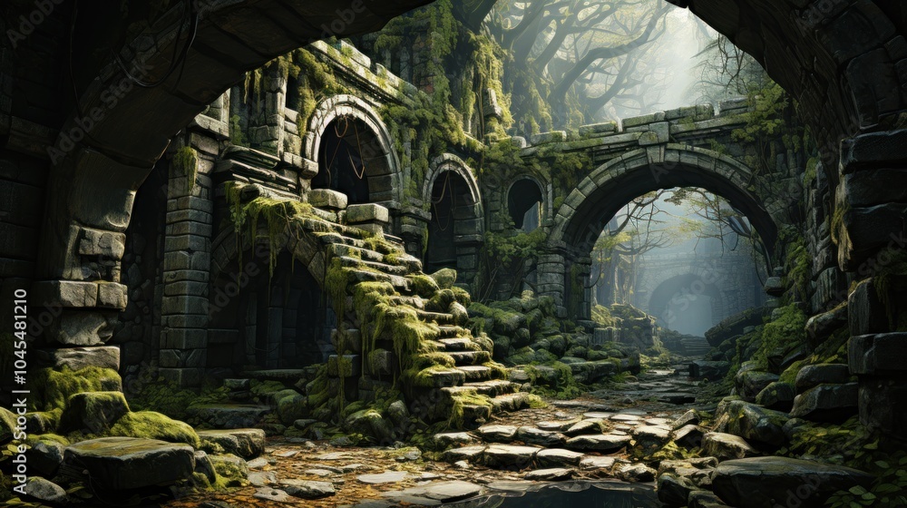 Naklejka premium Forgotten Ruins in a Lush Forest