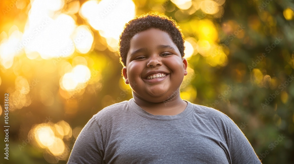 Smiling boy in a gray shirt enjoying a sunny day outdoors Generative AI Smiling boy in a gray shirt enjoying a sunny day outdoors Generative AI