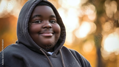 Smiling boy in a gray shirt enjoying a sunny day outdoors Generative AI