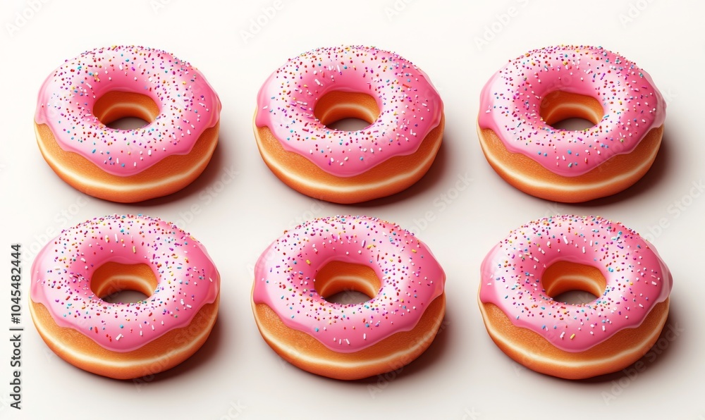 Isometric donut with pink glaze and sprinkles, perfect for a sweet treat theme, 3D icon set Isometric donut with pink glaze and sprinkles, perfect for a sweet treat theme, 3D icon set
