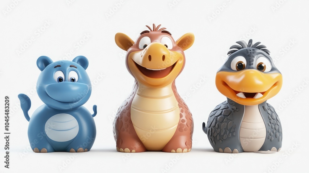 Naklejka premium Lively 3D Cartoon Animals in Fun Group Pose
