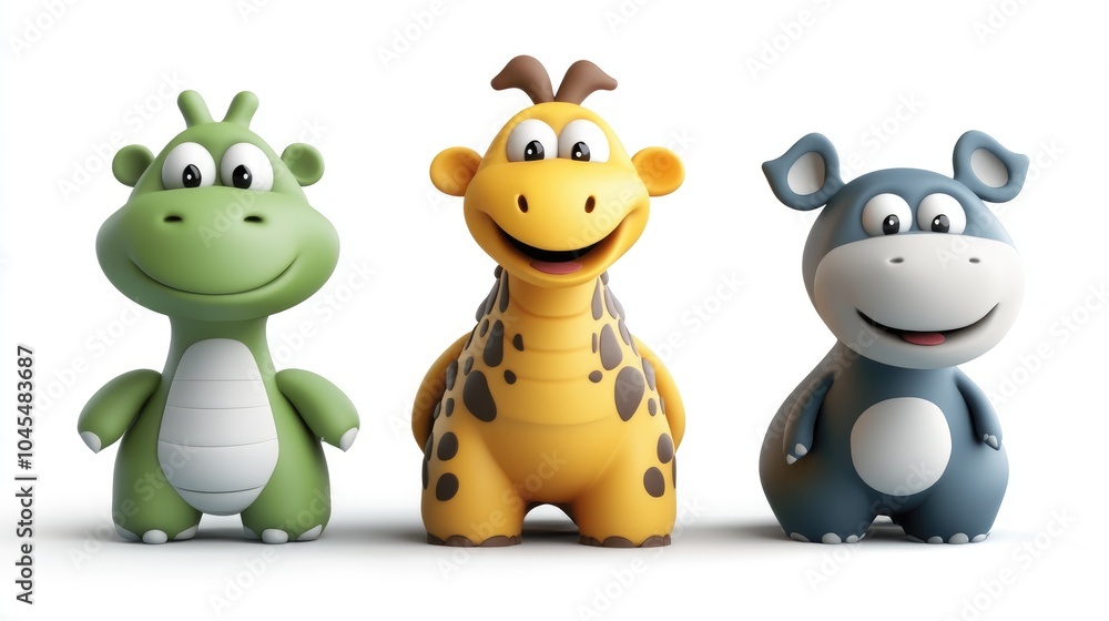 Naklejka premium Colorful Cartoon Animals in Unique 3D Poses