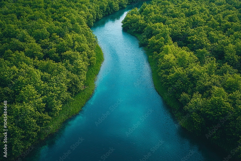 Aerial View of a Serpentine River Winding Through Lush Green Mangrove Forest Aerial View of a Serpentine River Winding Through Lush Green Mangrove Forest