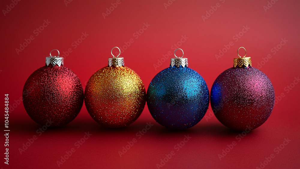 Red Background with Christmas Ornaments: Perfect for Copy Space Red Background with Christmas Ornaments: Perfect for Copy Space