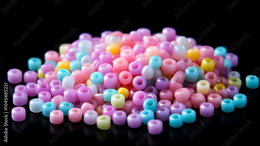 Colorful Beads Scattered on a Black Background Colorful Beads Scattered on a Black Background