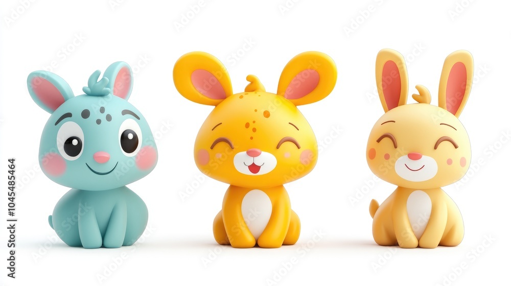 Naklejka premium Colorful 3D Cartoon Animals for Creative Projects