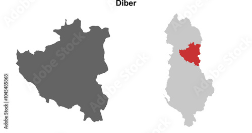 Diber county blank outline map set
