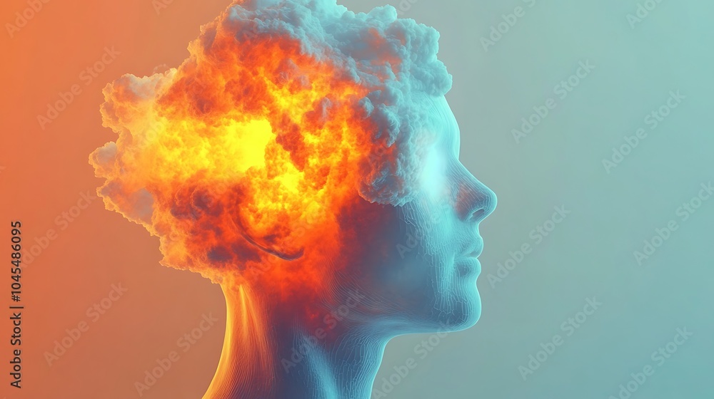 Surreal 3D Model of Person with Glowing Head Effects Surreal 3D Model of Person with Glowing Head Effects