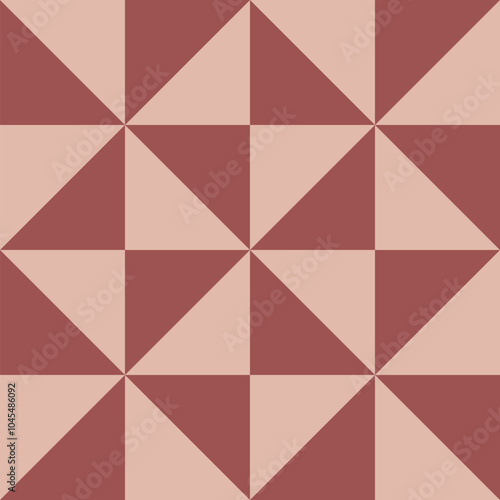 Triangles in sienna and pink quartz create geometric patterns like ceramic tiles. Vector illustration. Summer tiles with a simple and elegant geometric pattern.