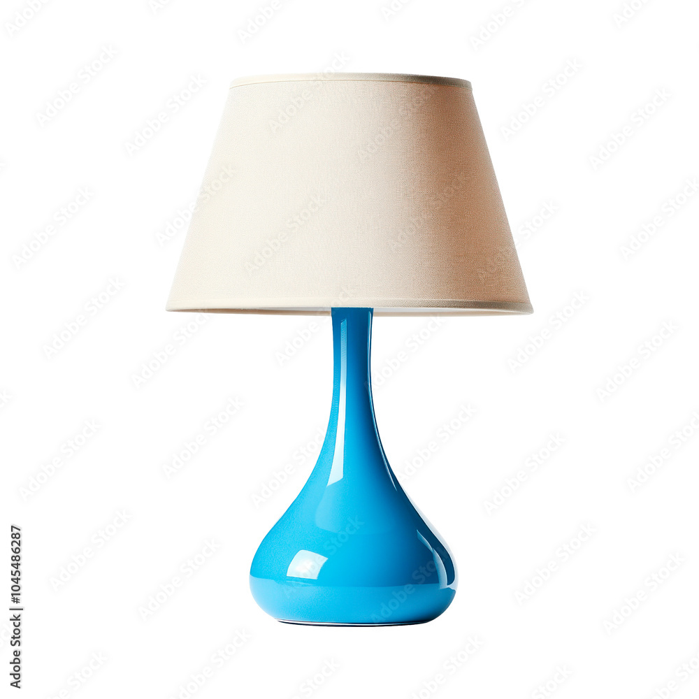 Fototapeta premium Blue table lamp with white shade. Isolated on transparent background.