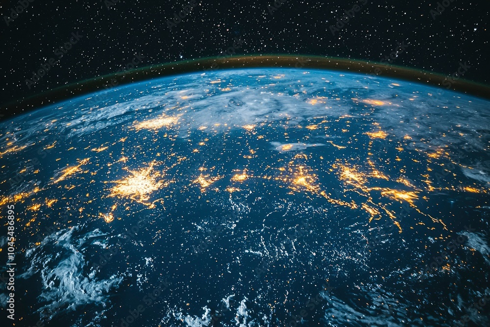 Obraz premium Earth at Night with Scattered City Lights and Stars