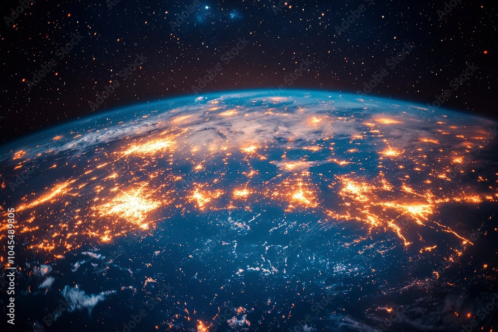 Obraz premium Earth at Night with City Lights and Stars