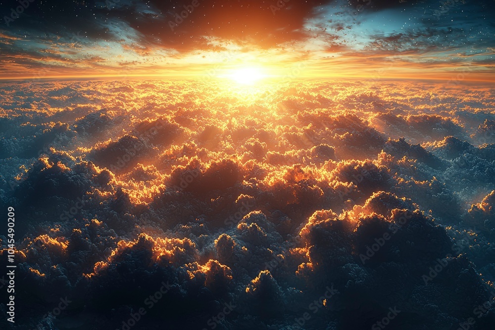 Fototapeta premium A Golden Sunset Over a Sea of Clouds