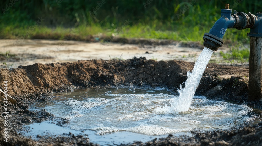 Naklejka premium Groundwater extraction system pumping clean water from deep aquifers, ensuring a steady water supply.