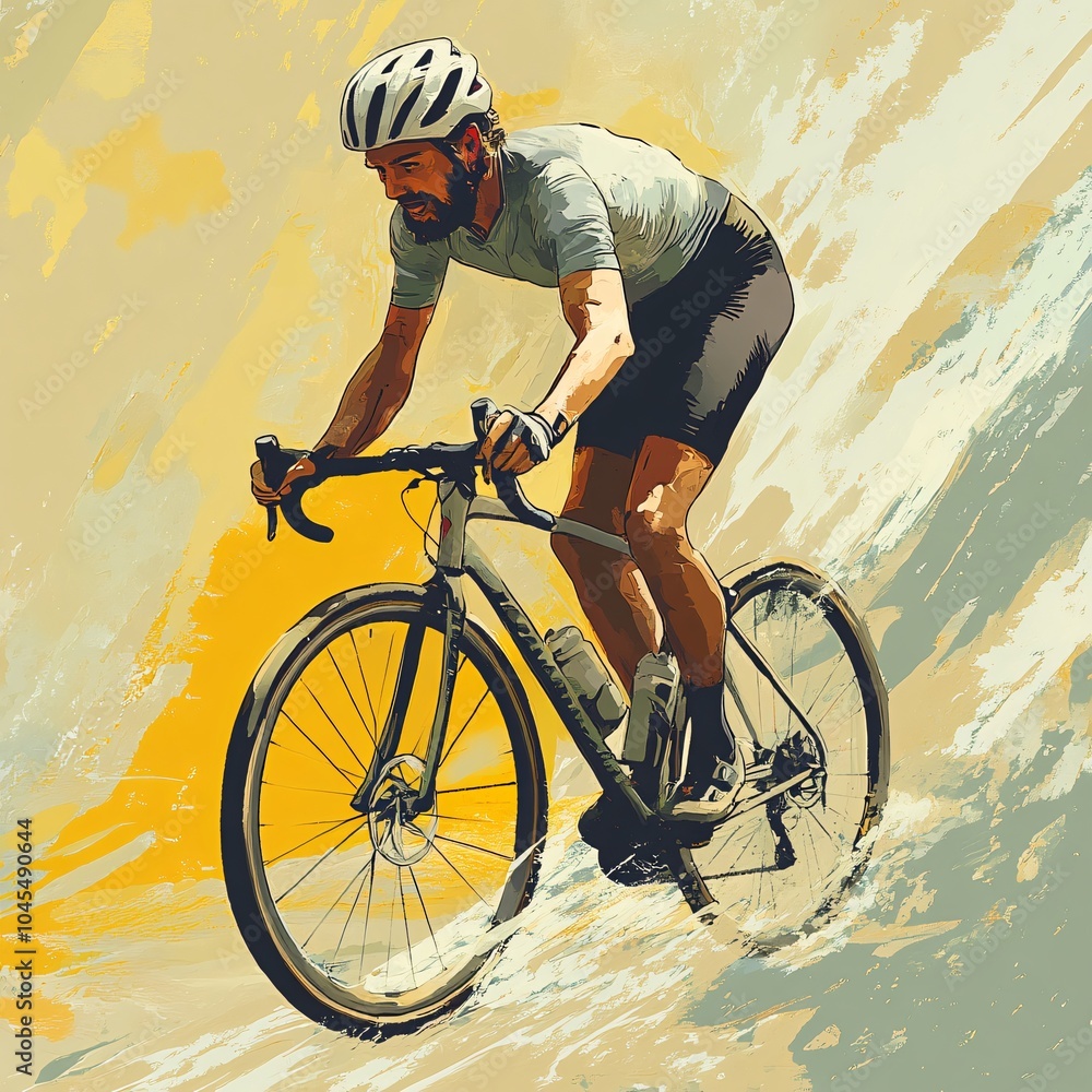 Naklejka premium Dynamic cyclist racing through abstract terrain