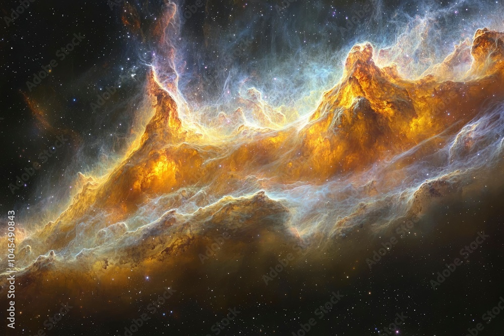 Fototapeta premium Golden Nebulae and Stars in a Cosmic Landscape