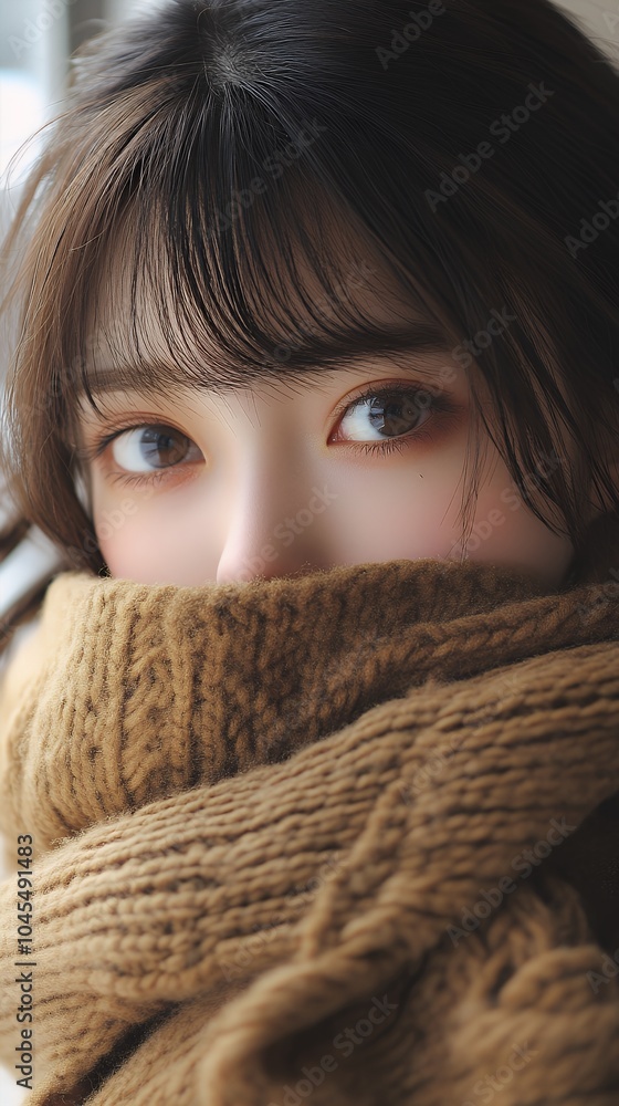 マフラーと日本人女性 マフラーと日本人女性