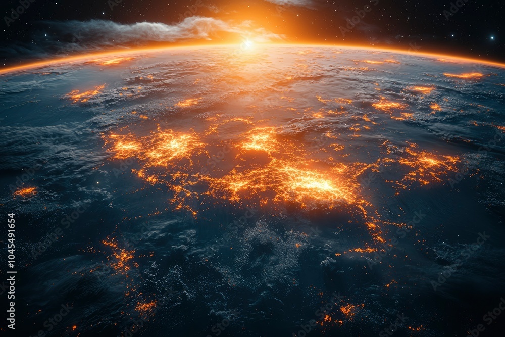 Fototapeta premium Earth's Surface with City Lights at Sunrise