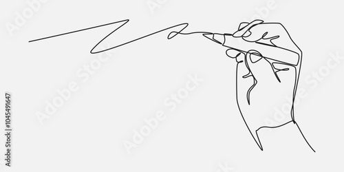 Continuous one line drawing of human hand writing using a marker pen. Editable line. Isolated background. Vector illustration.