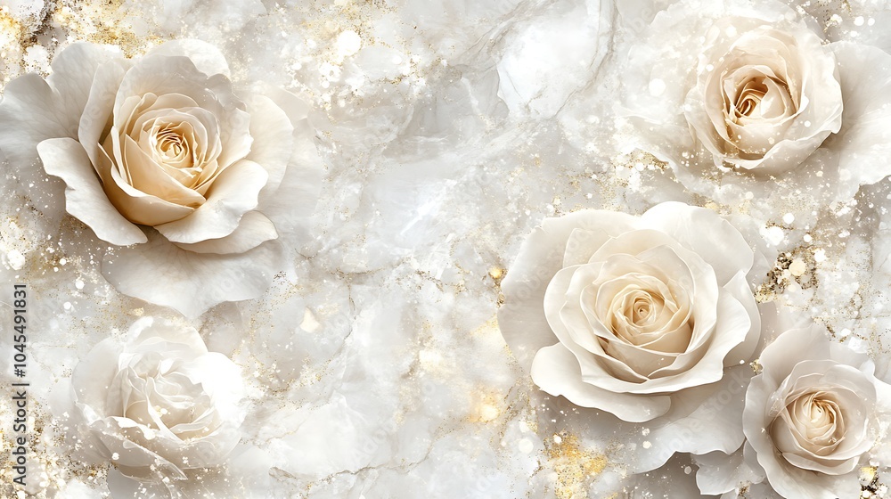 Elegant Golden Roses on Marble Background