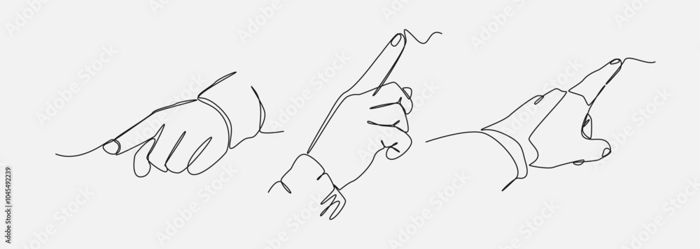 Pointing hands set collection with continuous one line drawing style. Editable line. Vector illustration. Pointing hands set collection with continuous one line drawing style. Editable line. Vector illustration.