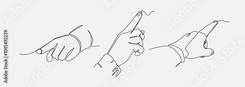 Pointing hands set collection with continuous one line drawing style. Editable line. Vector illustration.