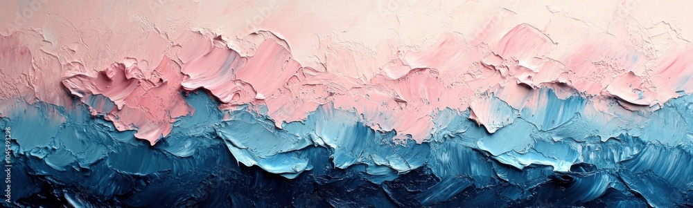 Fototapeta premium Painting of a pink and blue wave with a white background