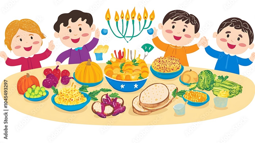 Cozy Hanukkah Celebration with Festive Feast Scene Cozy Hanukkah Celebration with Festive Feast Scene