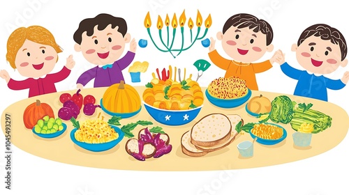Cozy Hanukkah Celebration with Festive Feast Scene