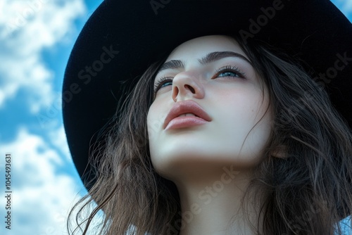 Contemplative Woman in Wide Brim Hat