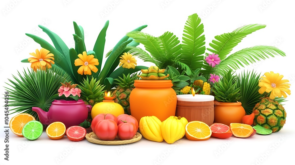 Colorful Hindu Festival Offerings on Isolated Background Colorful Hindu Festival Offerings on Isolated Background