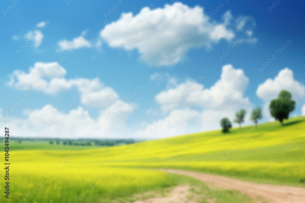 Fototapeta premium Blurred Spring green field backdrop, natural light