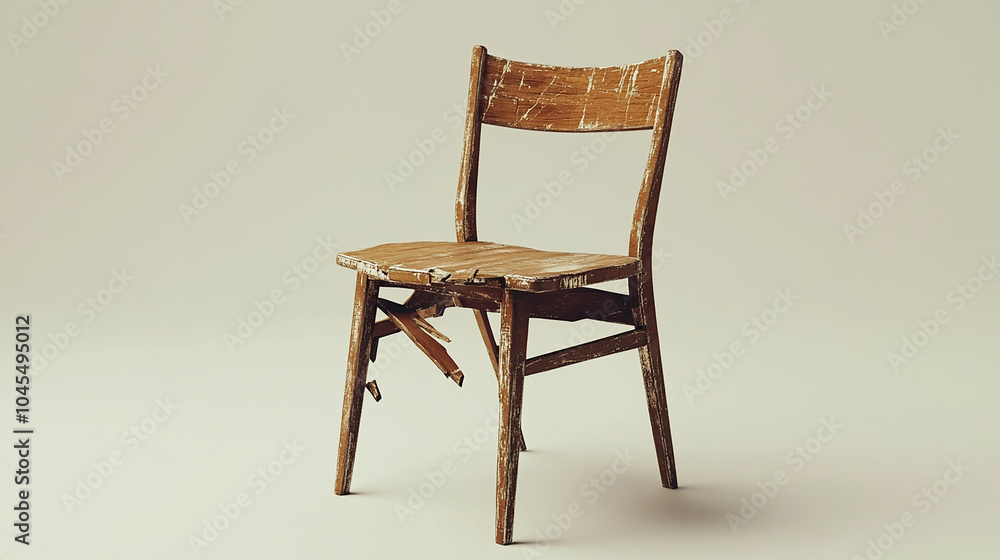Broken Chair Leaning Due to Missing Leg Broken Chair Leaning Due to Missing Leg