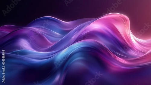 dynamic 3d abstract composition featuring fluid shiny waves in vibrant purple and blue hues creating a sense of motion and depth