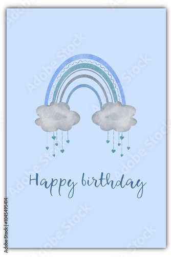 Cute Watercolor Birthday Card Design: Festive Rainbow Hearts in Whimsical, Handdrawn Style photo