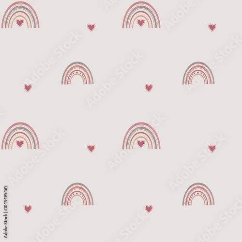 Joyful Rainbow and Hearts Motifs: Playful Seamless Patterns for Modern Kids’ Wallpaper Designs

